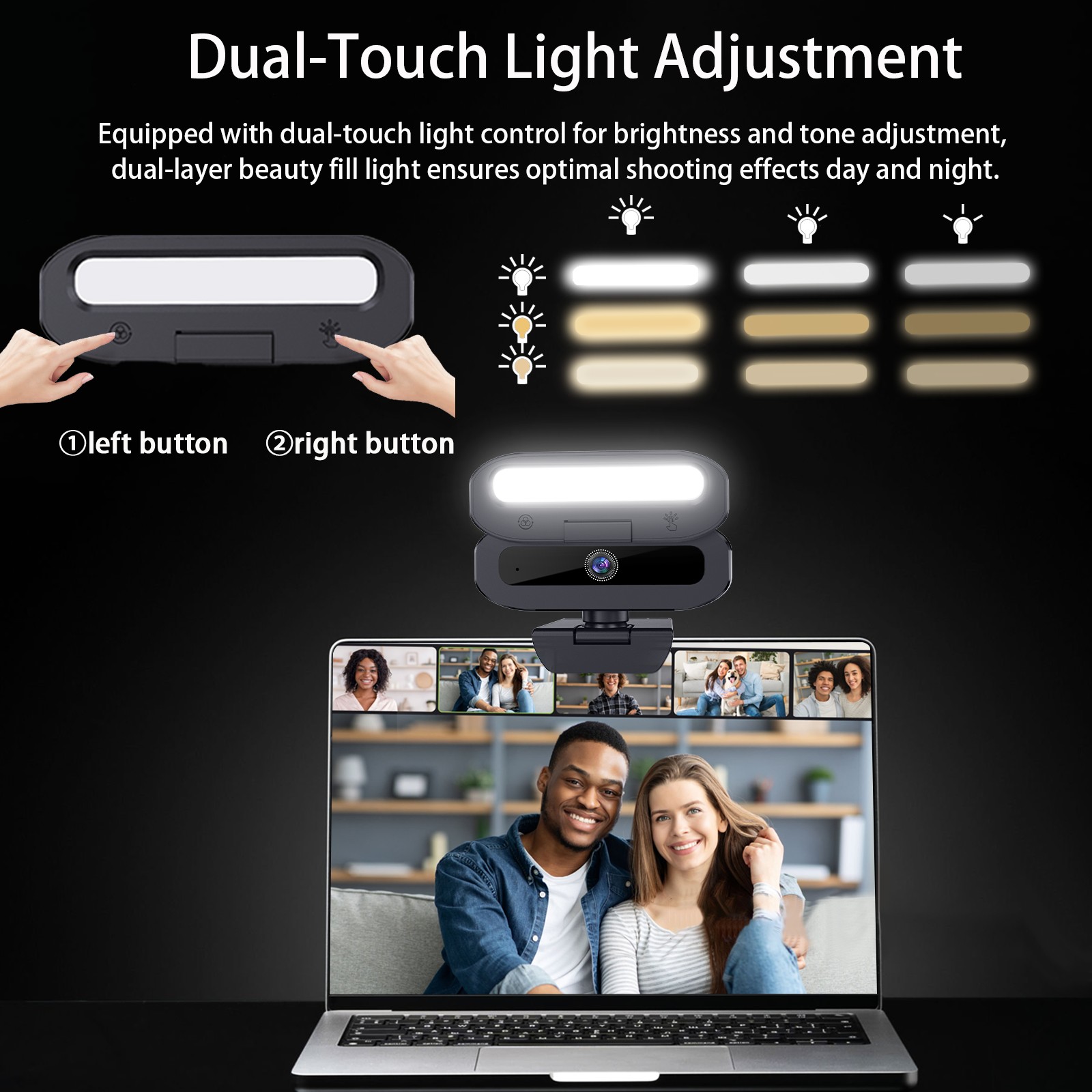 B09-4K 4K Webcam with Privacy Shutter & Fill Light, USB , 1.5M Cable & Type-C Adapter, Flexible Mount for Li