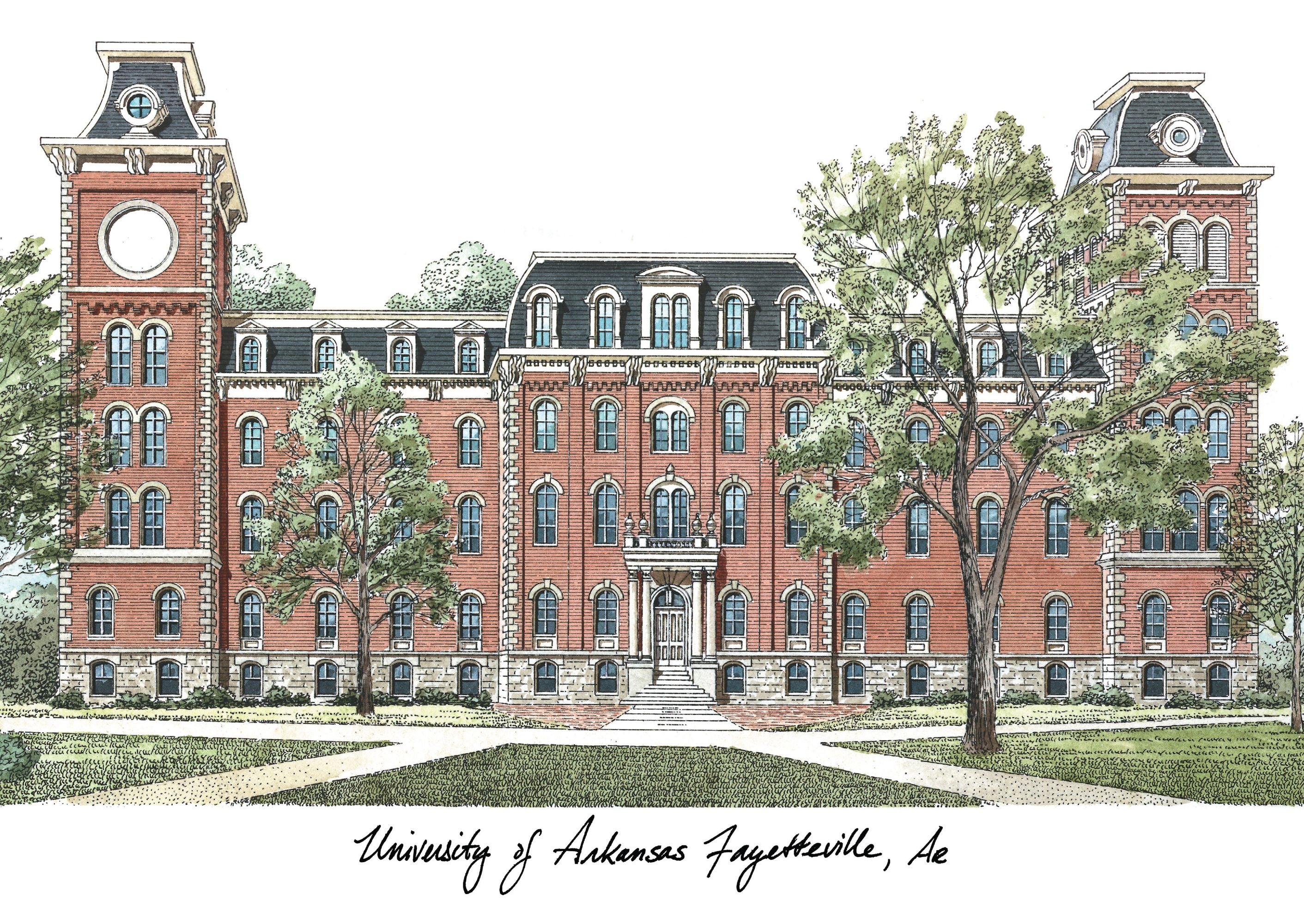 University of Arkansas 17w x 14h Manhattan Black Single Mat Gold Embossed Diploma Frame with Bonus Campus Images Lithograph (value savings at $59)