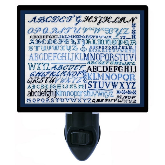 Night Light - Blue Sampler. | Needlepoint Theme, Includes Free Switchable Insert, 4W Bulb, E12 Base