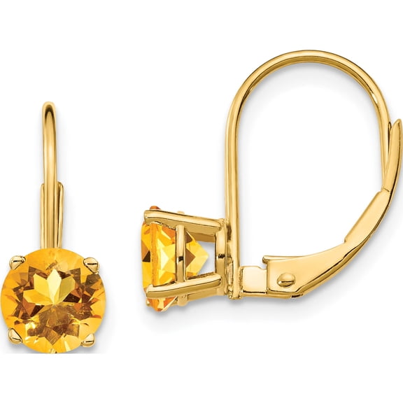 14K Yellow Gold 6mm Citrine Leverback Earrings (18 X 6) Made In United States xlb112ci