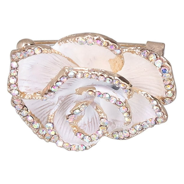 Broche con forma de Camelia, elegante y exquisito broche adornado con diamantes de imitación para mujer, ropa, bufanda de seda, regalo de decoración Ecomeon no