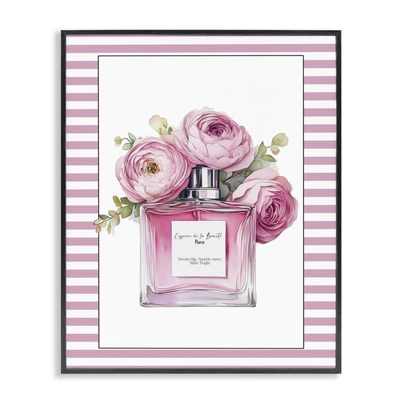 Rosy Pink Perfume Bouquet Black Framed Giclee Art, design by Christine Simpson Art