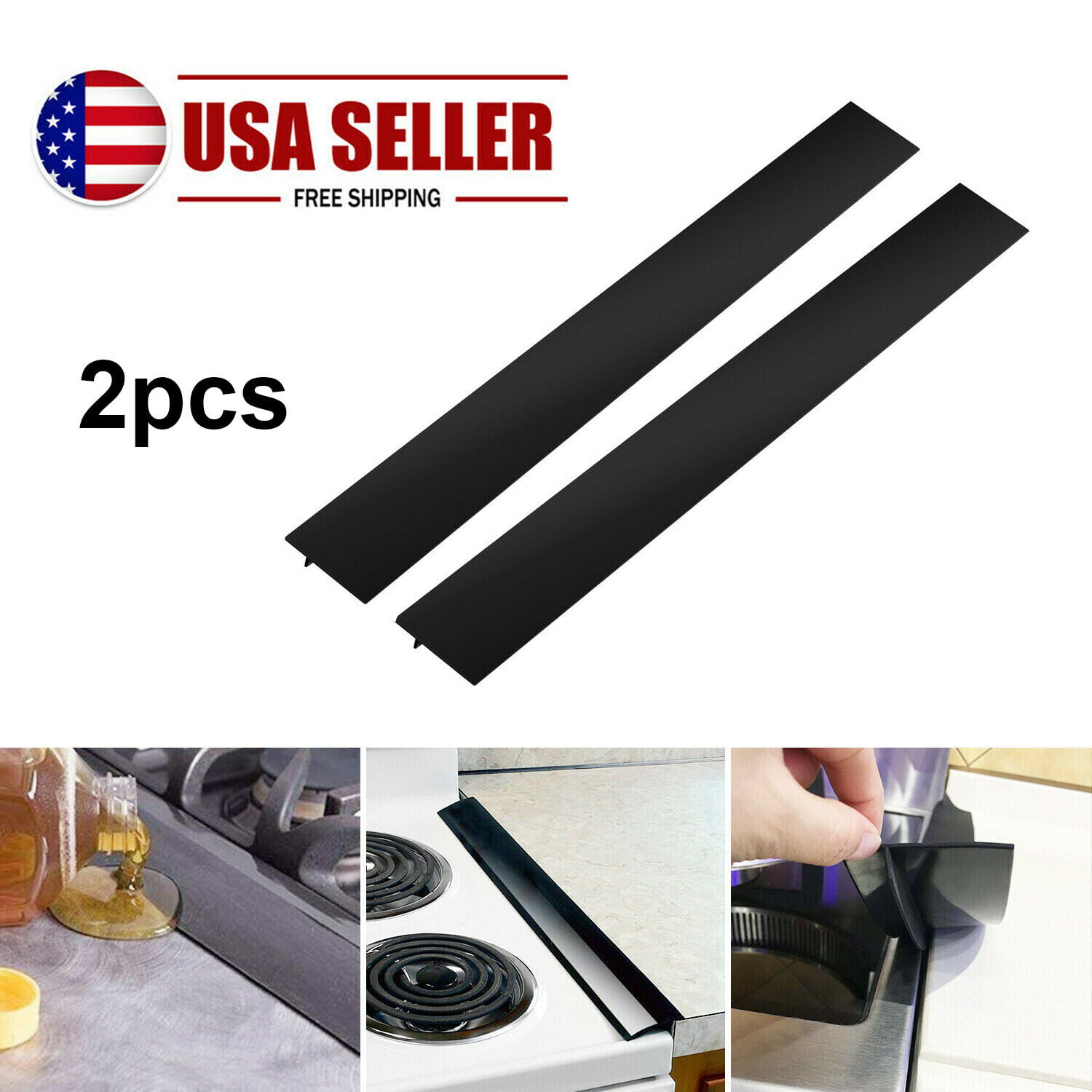 2pcs Silicone Stove Counter Gap Cover Oven Guard Spill Seal Slit Filler Kitchen 