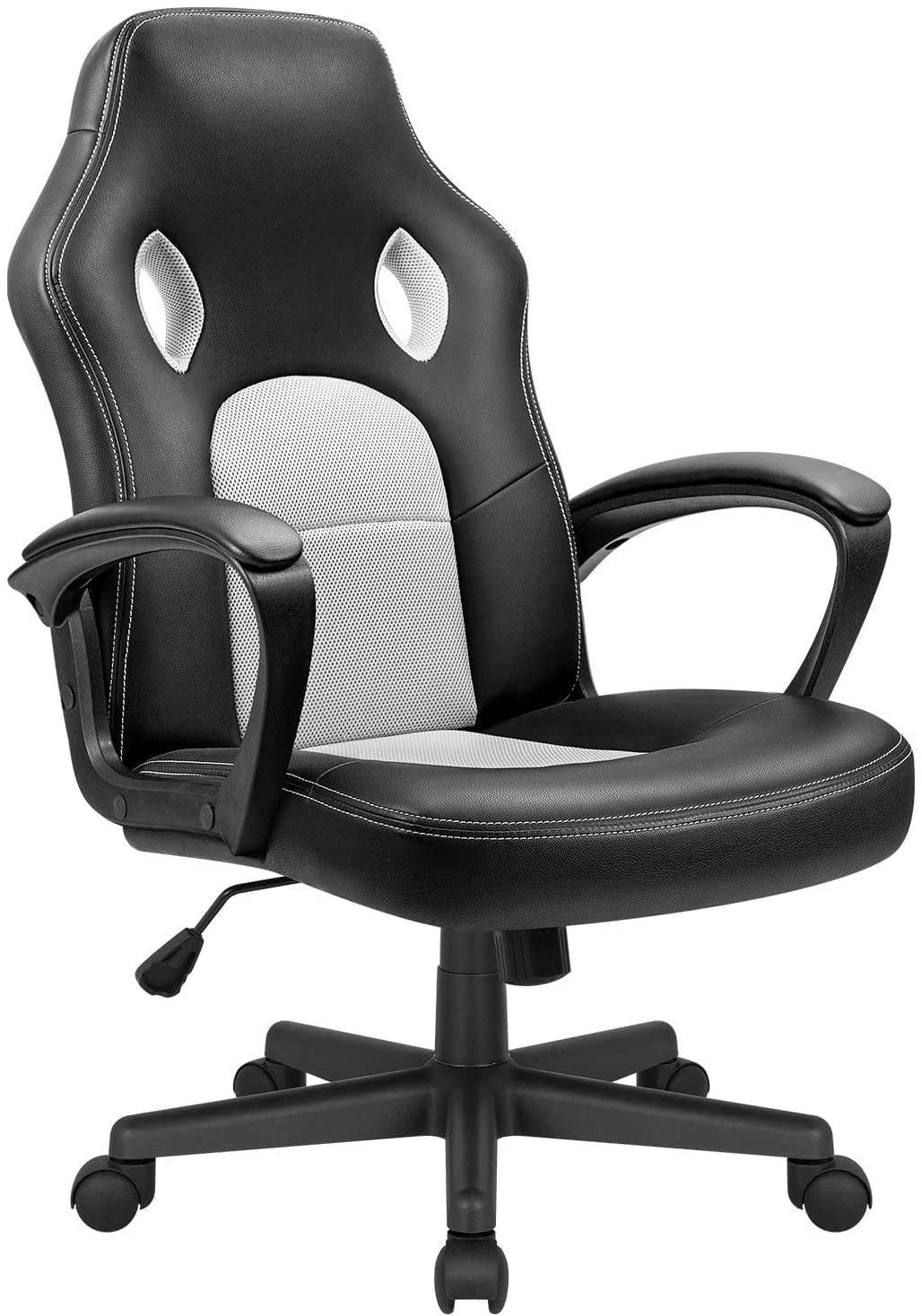 Lacoo Mid Back Gaming Chair Ergonomic PU Leather Computer Gaming Chair Office Chair with Armrests, White