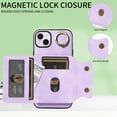 thumbnail image 3 of Feishell Ring Holder Bracket Wallet Case for iPhone 13, Luxury PU Leather Card Slots Flip Cover with Magnetic Buttons, TPU Bumper Shockproof Full Protection Case for iPhone 13,Purple, 3 of 11