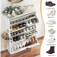 thumbnail image 4 of Shoe Cabinet Storage for Entryway with 3 Flip Drawers, White Fluted Shoe Cabinet with Adjustable Shelves, Wooden Hidden Shoe Rack Freestanding Narrow Slim Shoes Storage for Hallway, Entrance, 4 of 6