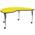 thumbnail image 1 of Mobile 48''W x 72''L Kidney Yellow HP Laminate Activity Table - Standard Height Adjustable Legs, 1 of 3