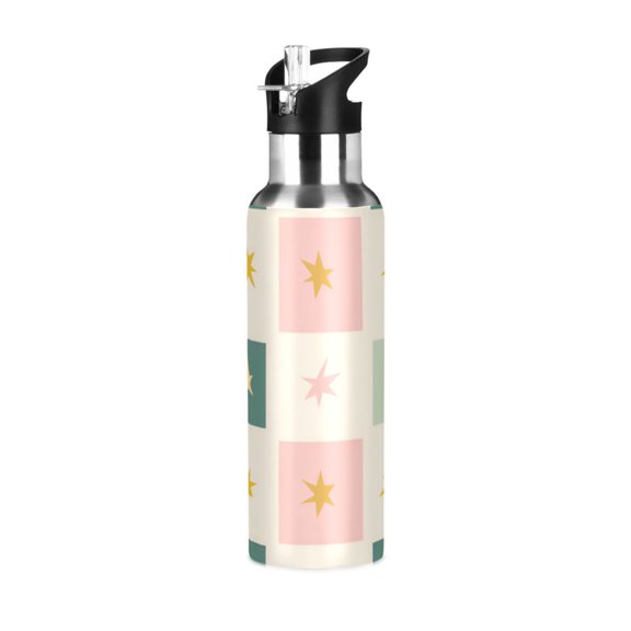 Yayeee 20oz Insulated Water Bottle Double Wall Stainless Steel with Flip Straw Lid, Beige Abstract