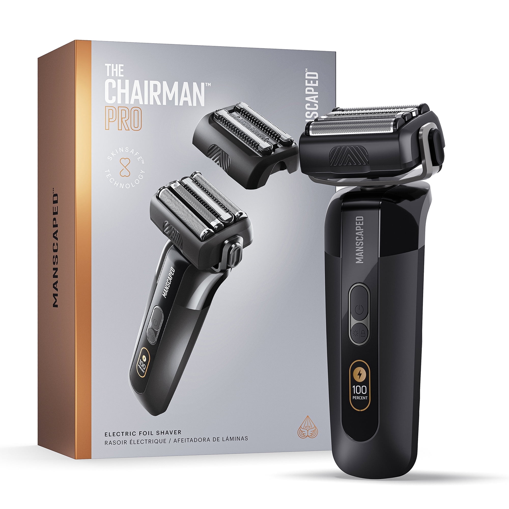 MANSCAPED® The Chairman™ Pro Men's Electric Foil Shaver for Face, Two Interchangeable SkinSafe® Blades, 4-Blade Stubble Trimmer, Travel Lock, Black