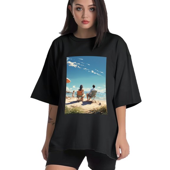 Plus Size Shirt for Women Black Tops for Women Short Sleeves Shirt for Women Seaside (70) T Shirt Crewneck Shirt for Women XS