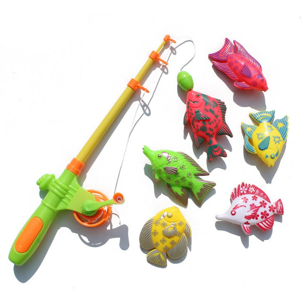 New 7pcs Magnetic Fishing Toy Pole Rod Model Fish Kid Baby Bath Time Fun Game 