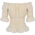 thumbnail image 3 of Pirate Shirt Women Boho Blouse Off Shoulder Ruffle Shirts Beige L, 3 of 4