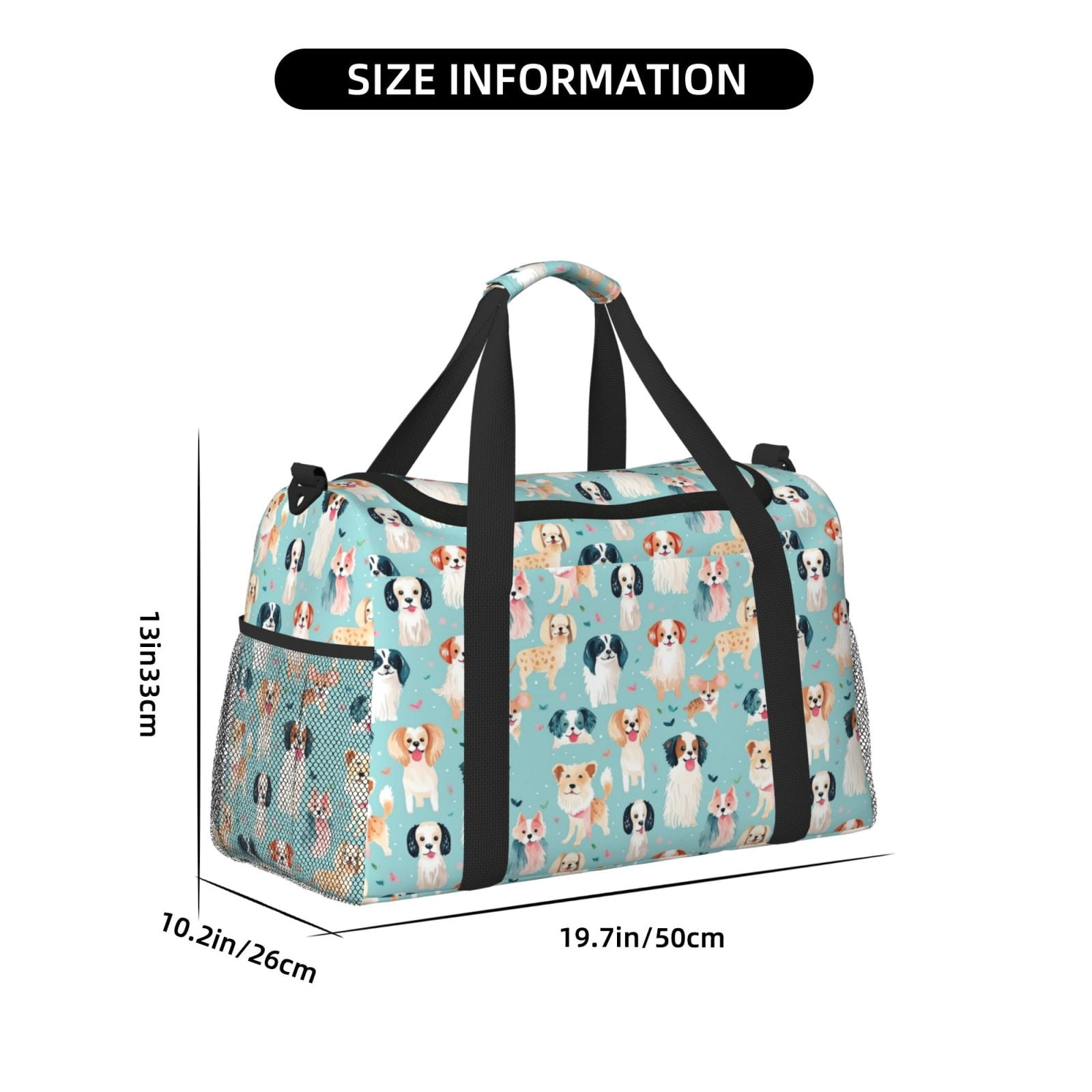 Fuzoiu Colorful Dog Print Travel Duffle Bag,Carry On Tote Bags,Duffel Bag,Sport Gym Bag, Hospital Bag for Labor and Delivery, Overnight Bag,Luggage Bag