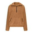 thumbnail image 5 of yoeyez Women Fleece Sherpa Pullover Half Zip Fuzzy Jacket Mock Neck Long Sleeve Sweatshirts Winter Cozy Sweater Coat with Pockets Brown,L, 5 of 7