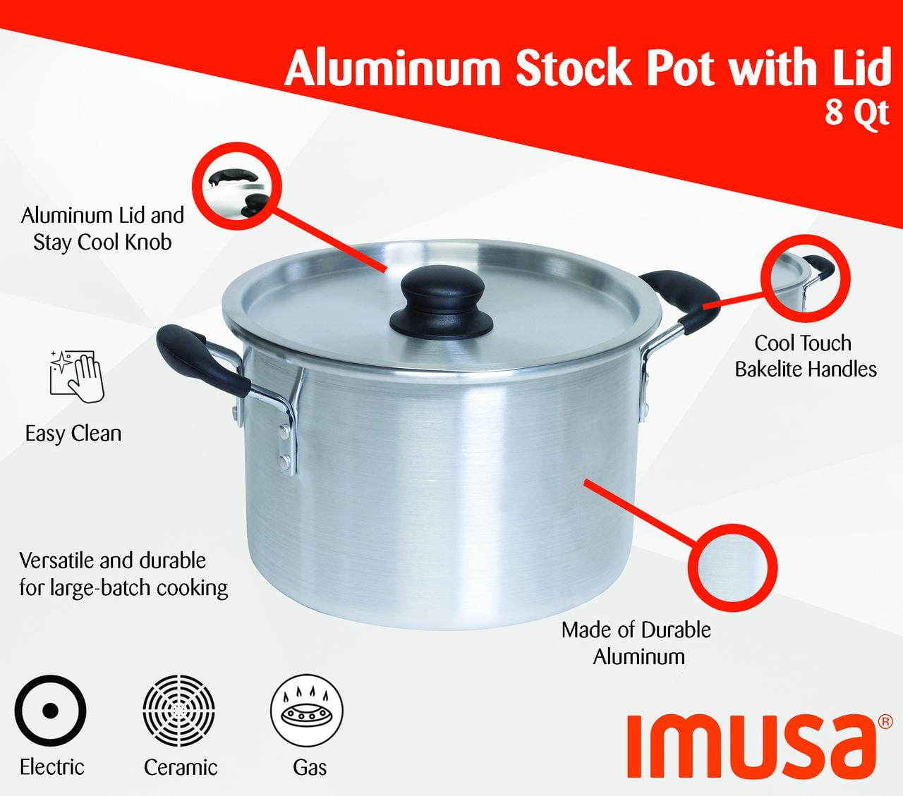 Alsasa® 8.5 Qt. Aluminum Stock Pot with Lid and Handles