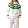 thumbnail image 2 of INSPIRE CHIC Women's Fair Isle Sweater Casual Vintage Mock Neck Long Sleeve Pullover Small Beige, 2 of 6
