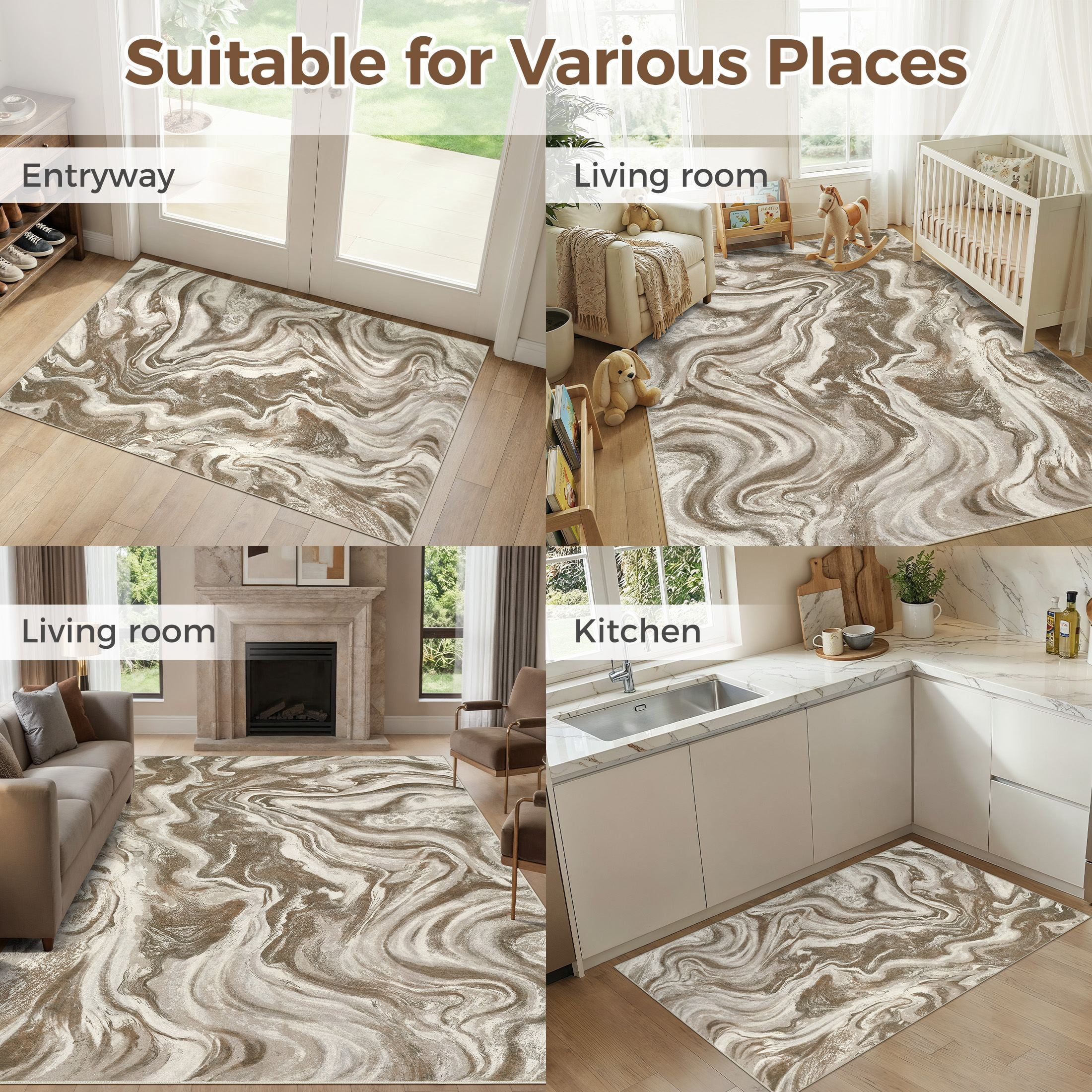 UERMEI 10'x12' Area Rugs for Living Room, Washable Non-slip Soft Indoor Modern Vintage Rug for Bedroom Dining Room Office Home Decor Carpet, Golden Brown