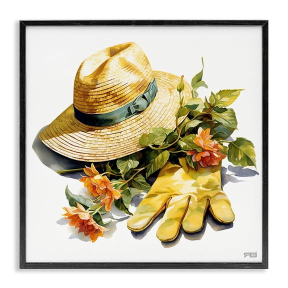 Stupell Industries Cottage Floral Gardening Gear Black Framed Giclee Art, 12 x 12, by RB