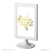 Gold Ink Pineapple Party, 4x6-inch Birthday Framed Party Signs, Please Take One, Includes Frame