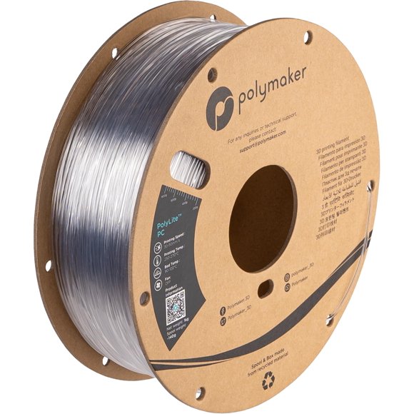 Polymaker PC Filament 1.75mm, Clear Polycarbonate Filament 1.75mm 1kg Cardboard Spool - PolyLite Transparent PC Filament, Strong & Tough & Heat Resis