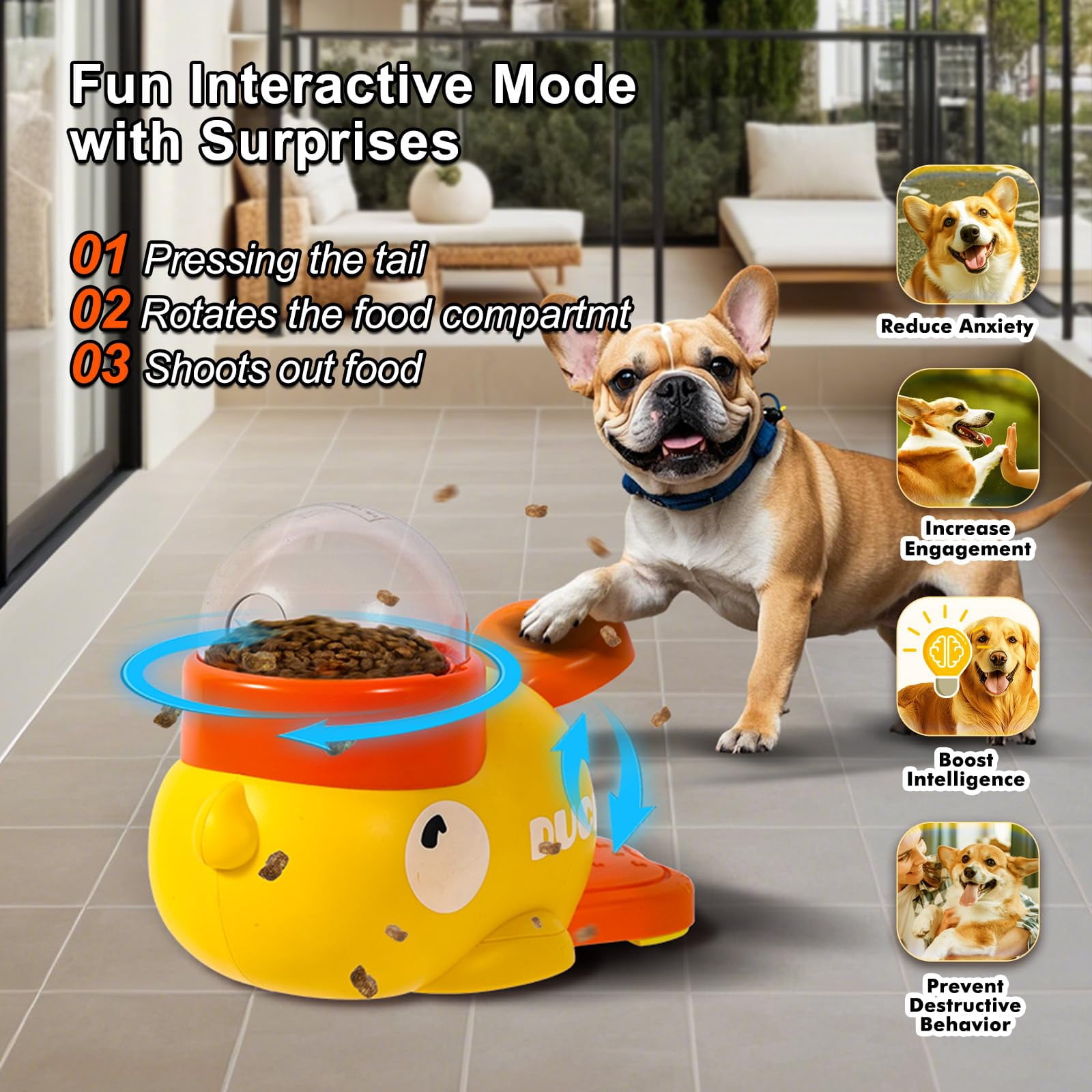 2-in-1 Slow Feeder & Puzzle Toy - Durable Duck Design for Small/Medium Dogs (Mental Stimulation, Anti-Bloating/Anti-Gulping) White