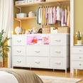 thumbnail image 4 of Dresser for Bedroom with LED Lights Chest of Drawers with Charging Station 8 Drawers Fabric Dresser,White, 4 of 9