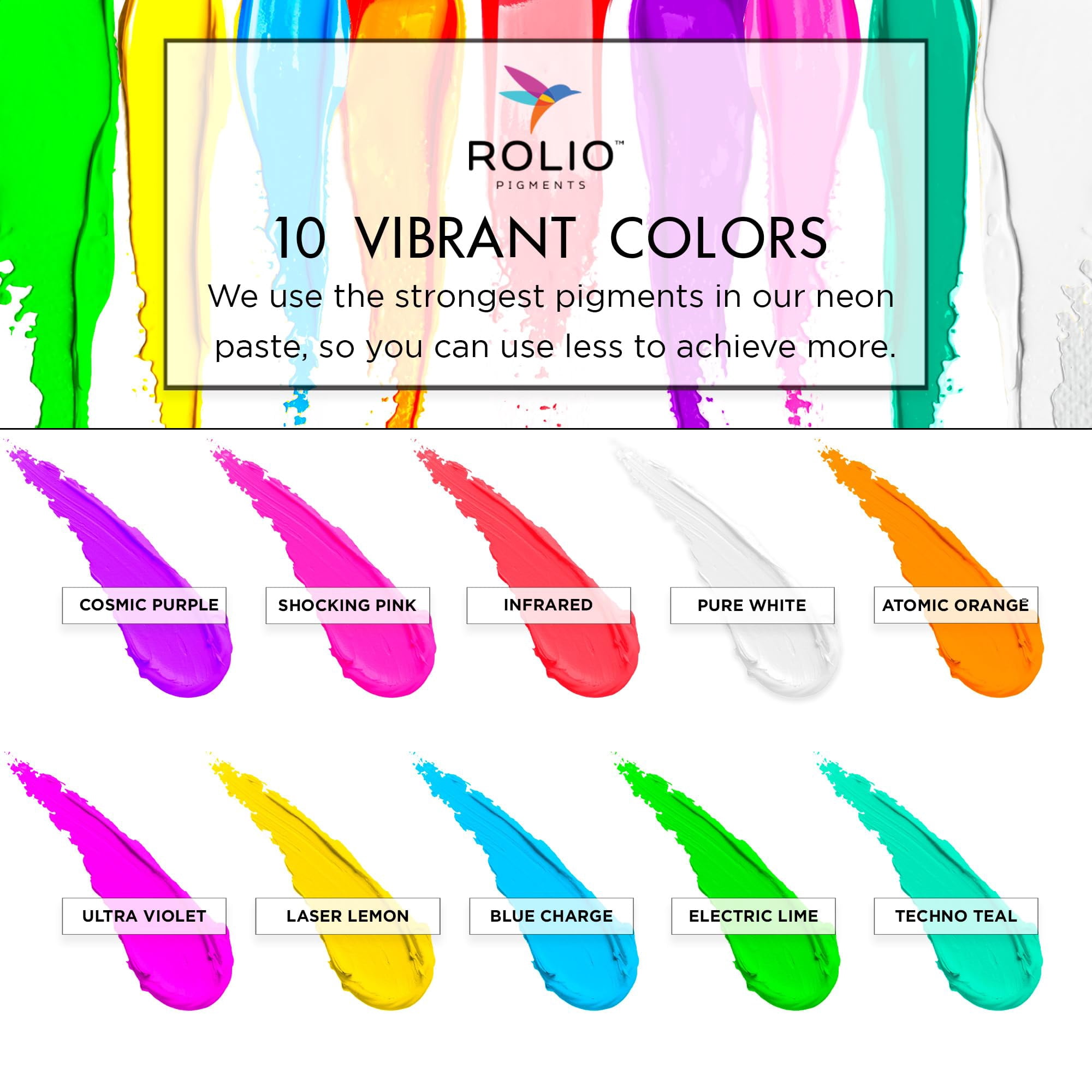Rolio Pigment Paste - Color for Epoxy Resin, Epoxy Dye, Coating, Casting, Resin Art, Jewelry Making & DIY Crafts - 2oz Jar, 10 Color Neon Paste Set