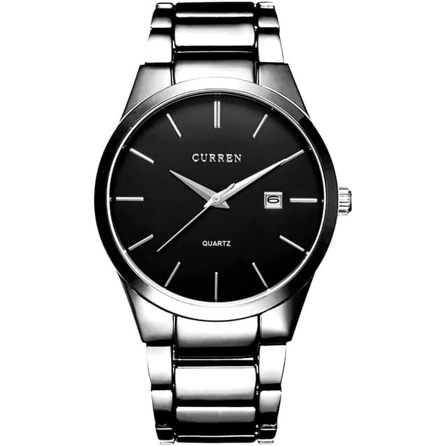 Reloj de Pulsera para Hombre, Análogo, Diseño Elegante, Formal, Moderno, con Calendario, de Acero Inoxidable, Tamaño Ajustable y Broche de Mariposa (plateado)