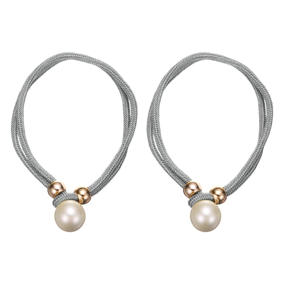 Pearl Curtain Tiebacks, 2 Pack Decorative Holders with Fasten Ring Ropes, Gray