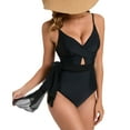 thumbnail image 3 of Efsteb Women's Swimsuits Bikini V Neck Wrap Swimsuit Beach High Waisted Bathing Suits Swimwear (Black,S), 3 of 8