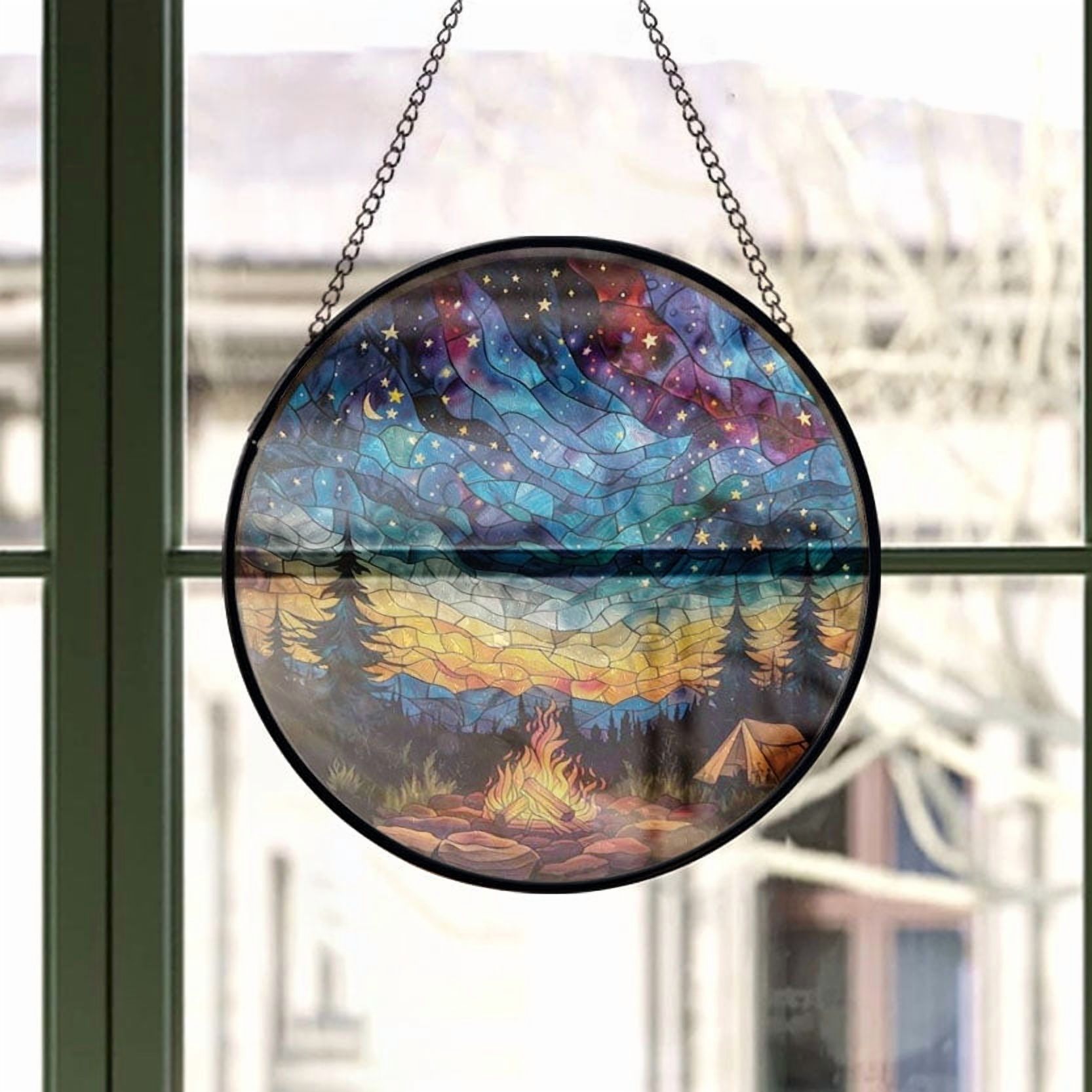 Starry Camp Fire: Stained Glass-Style Christmas Ornament - Made With Real Glass, Stained Glass Ornament 2025, Holiday Decoration, Seasonal Keepsake Gift, Unique Collectible,
