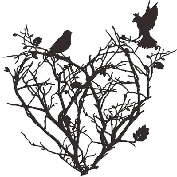 Metal Birds Wall Art– Tree Wall Art, Heart Wall Decor Bird's Nest Decoration for the living room, bedroom,11.8 inch,Black