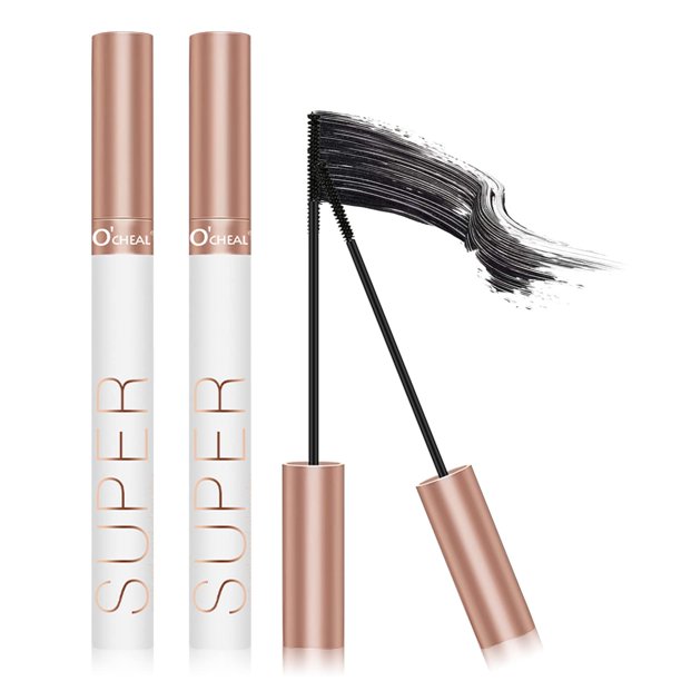 O'CHEAL Máscara para alargar pestañas voluminosas y suaves, maquillaje sin escamas, fórmula hipoalergénica, sin grumos, impermeable, de larga duración, natural para todo el día, negro intenso (paquete