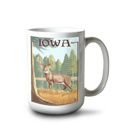 

15 fl oz Ceramic Mug White Tailed Deer Iowa Dishwasher & Microwave Safe