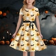 thumbnail image 2 of Gelikeya Halloween Dresses for Girls Size 5-14 Cartoon Bat/Pumpkin/Cat Prints Short Sleeve O Neck Dress, 2 of 5