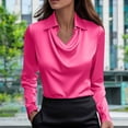 thumbnail image 2 of Stamzod Satin Shirts for Women 2026 Officewear Summer Cowl Neck Long Sleeve Work Tops Spring Dressy Casual Silk Blouse for Women Hot Pink C XXXL, 2 of 6