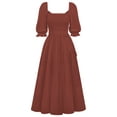 thumbnail image 4 of ZAXARRA Robe Midi d'Été pour Femmes Couleur Unie Col Carré Manches Lanterne Taille Haute Robe Décontractée Robe de Plage Vacances, 4 of 6