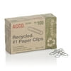 ACCO Recycled Paper Clips, Smooth Finish, #1 Size, 100/Box, Silver (72365)