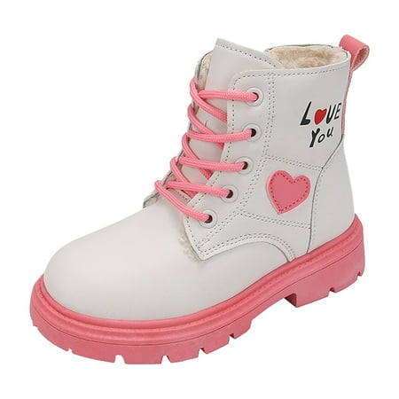 

Girls Ankle Boots Lace Up Combat Boot Thcik Warm Side Zipper Comfortable Boys Boots Pink 5-5.5 Years