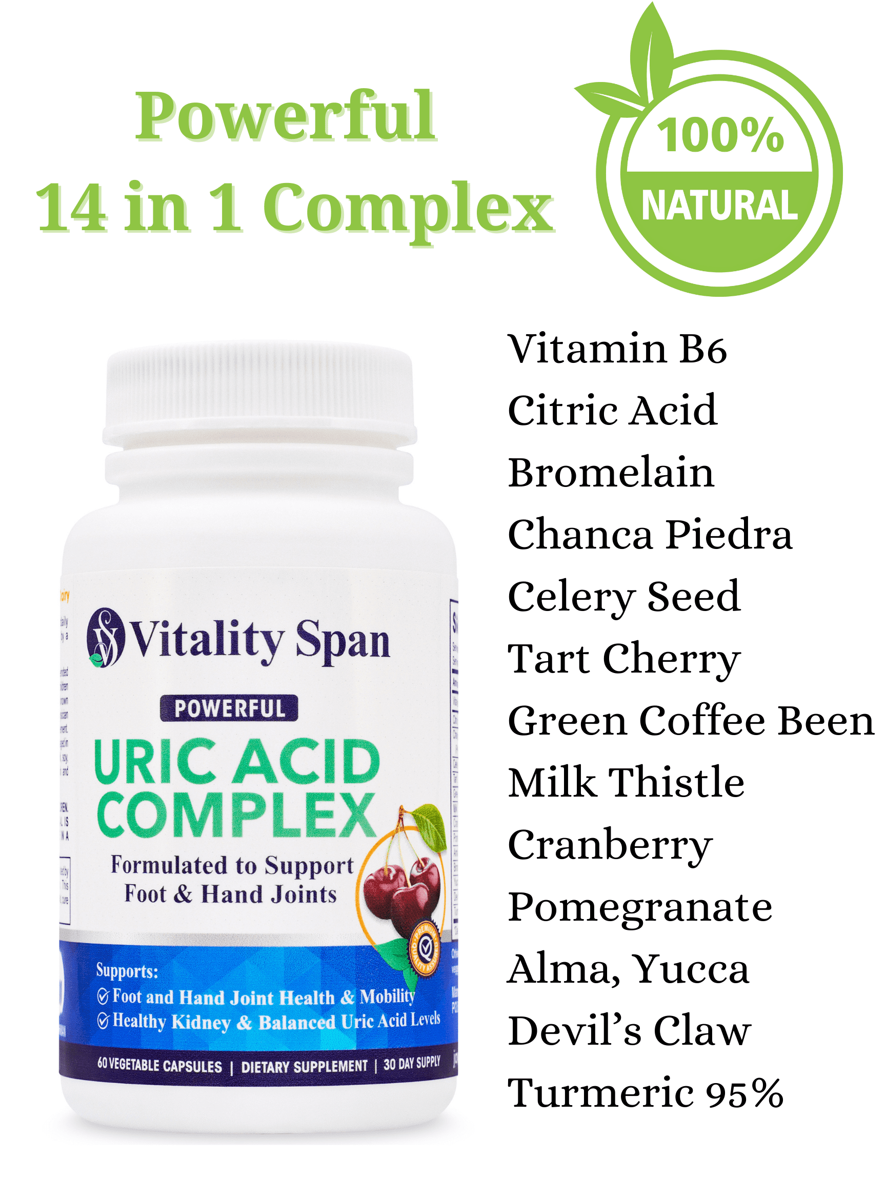 Uric Acid Cleanse for Men & Women | Immediate Relief | Pure Tart Cherry, Milk Thistle, Devils Claw, Chanca Piedra, Turmeric, Pomegranate | Cleanse & Detox | Vegan | 60 Veg Capsules | Made in USA