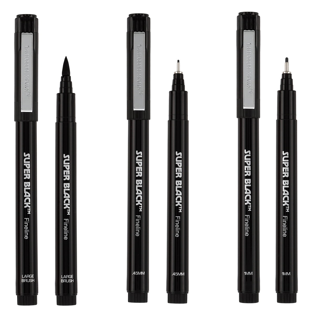 Creative Mark Calligraphy & Fineliner Pen Set of 3- 24 Pack (72 Total Pens) Lettering & Calligraphy Drawing - Super Black, Permanent, Waterproof, & Acid-Free Chisel Nylon-Nibs Pens & Medium Brush Tip