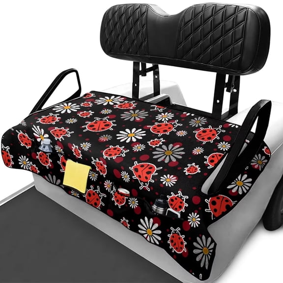 Bulopur Ladybug Waterproof Golf Cart Seat Covers Easy to Install Golf Cart Seat Towel Blanket with 4 Pockets Compatible with EZGO, Yamaha, Club Car