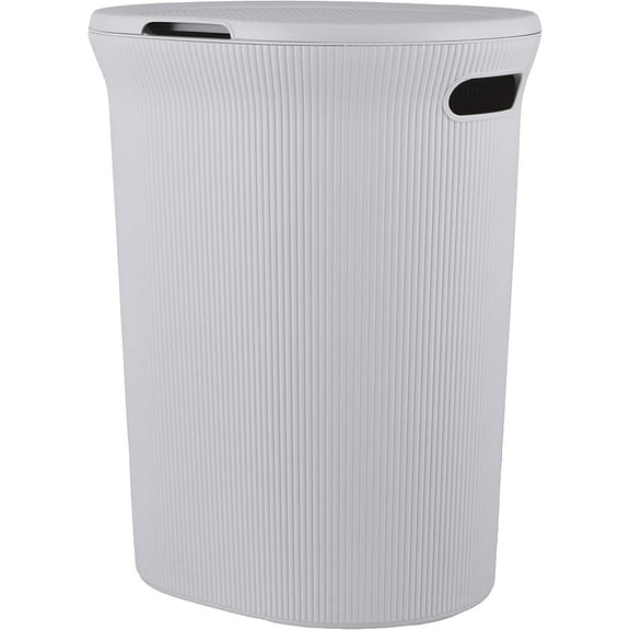 Superio 40L Elegant Ribbed Plastic Laundry Hamper with Lid-White Smoke
