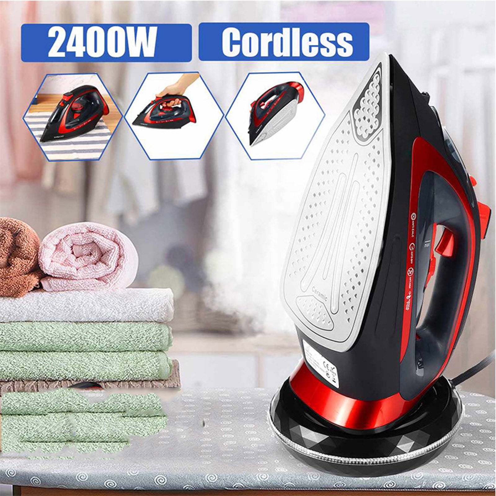 Cordless 2400-Watt Anti-Drip Ceramic Hybri-d Clothes Iron With Vertical  Steam And Auto-Off Function//Space Heater - Walmart.com