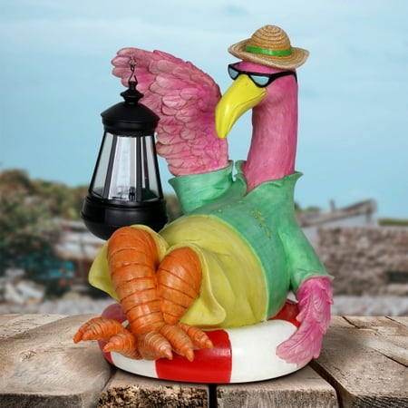 UPC 093335160372 product image for Exhart Flamingo Holding a Solar Lantern Resin Garden Statue, 8 by 11 Inches | upcitemdb.com