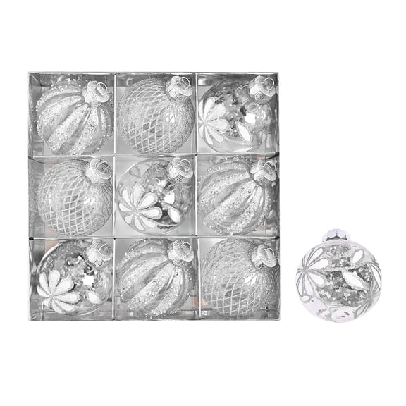 KOYPTL 9 Pcs Delicated Christmas Balls Ornaments Set 3.14 Inch Painted Christmas Tree Ornaments Plastic Shatterproof Xmas Hanging Ornaments Christmas Decorations for Xmas Tree Home Decor Silver