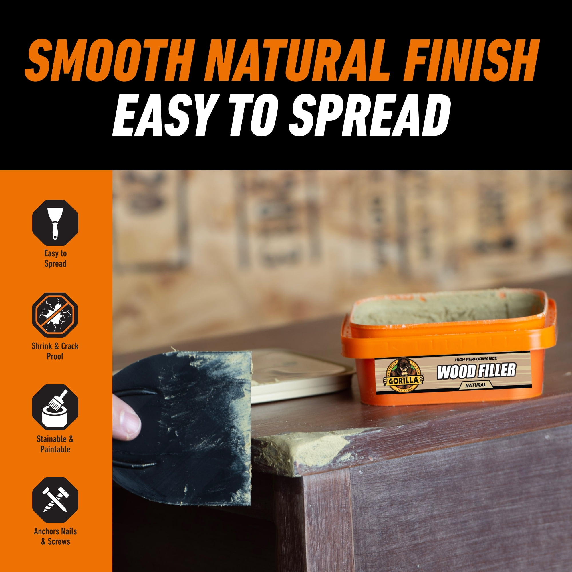Gorilla Wood Repair Kit with Filler, 3" Putty Knife and Sanding Block, Water Resistant