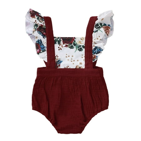 

ZIZOCWA Baby Girl Jumper Toddler Girls Fly Sleeve Romper Sunflower Flowers Prints Summer Splicing Suspenders Jumpsuit Baby Girl Jumpsuit Heart Romper Red74