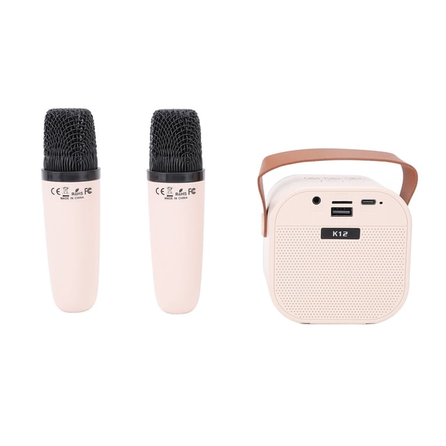 Machine de Karaoké, Microphones Sans Fil Haut-Parleur Polyvalent pour Fête Blanc Cassé