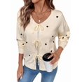 thumbnail image 2 of Women Heart Pattern Tie Front Cardigan Sweater Long Sleeve Knit Outerwear Apricot L, 2 of 10